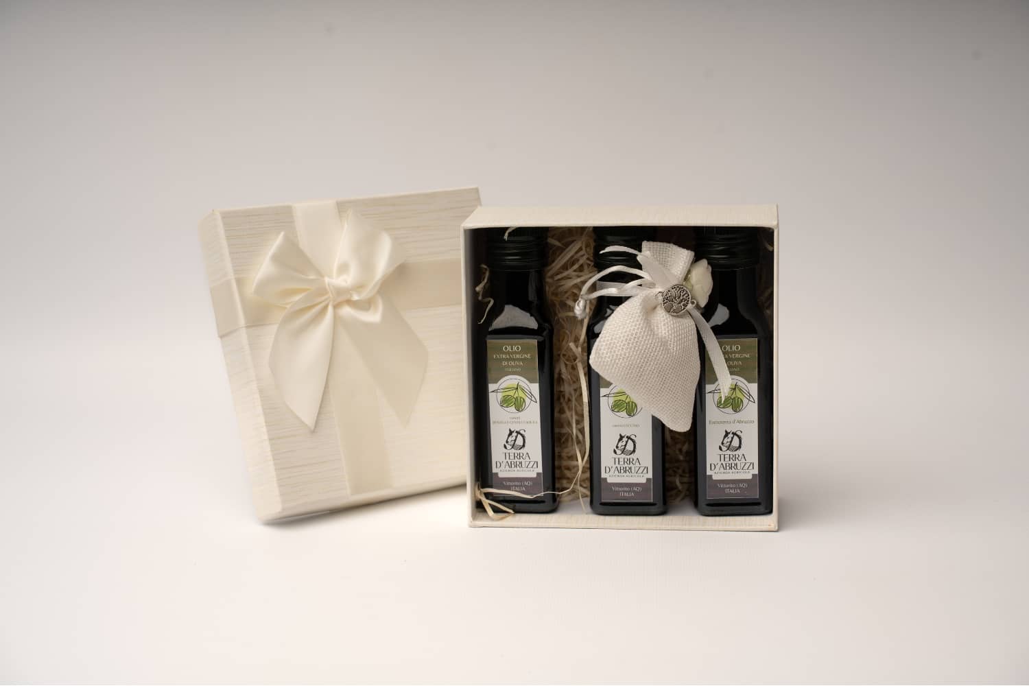 Bomboniera Tris Olio Extravergine di Oliva 3x100ml Completa per Eventi